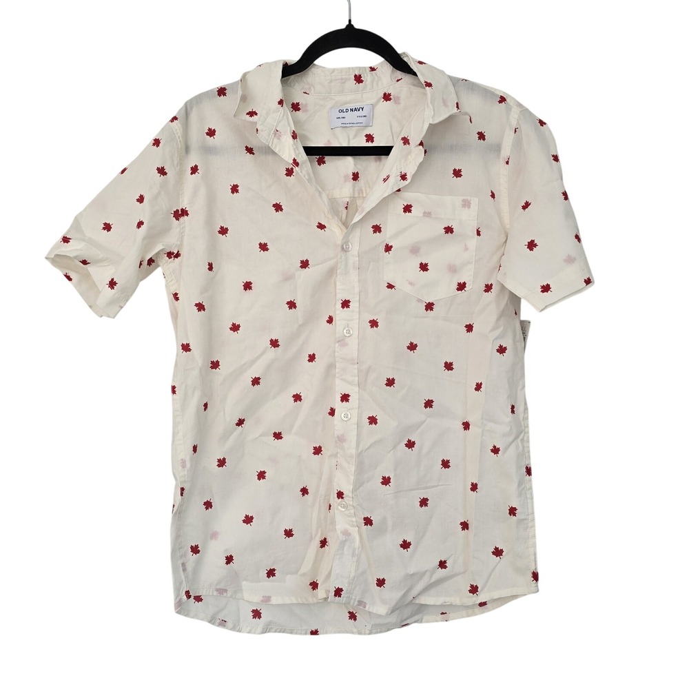 😀 🆕️ *NWT Old Navy XXL Maple Leaf Print Short Sleeve Button Down Shirt Kids